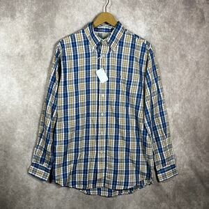 Cast Away Nantucket Island Chase Shirt Mens Small Blue Tan Plaid Button‎ NEW